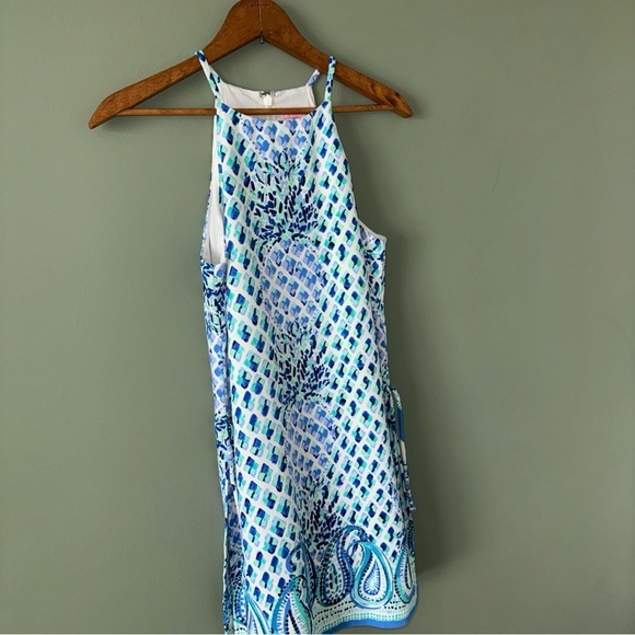Lilly Pulitzer Pearl Romper Dress Side Slits in Blue Paisley Pineapple Size 00 - Picture 3 of 11